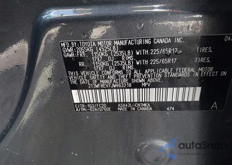 2018 Toyota Rav4 Adventure/Xle z USA, uszkodzony, nr VIN 2T3WFREV7JW463218